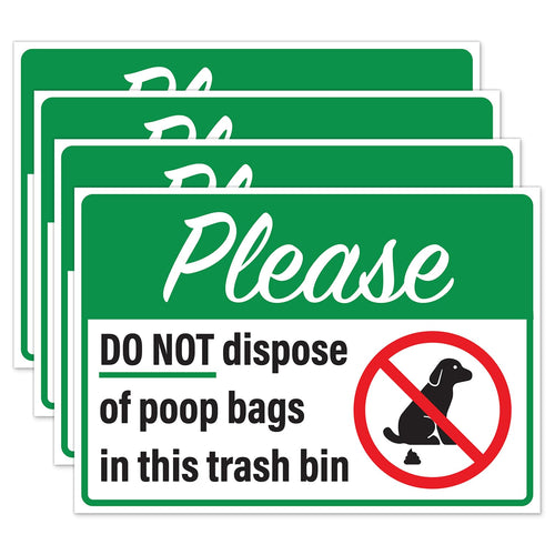 Bulk Case of 200 Sets - Please Do Not Dispose Poop Bags in This Trash Bin Stickers, Self Adhesive Weatherproof Vinyl Stickers, Green/White, 10