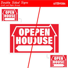 Load image into Gallery viewer, Bulk Case of 12 Sets - 5pk Open House Signs for Real Estate | House For Sale Yard Sign Supplies | Corrugated Plastic with Metal H Frame Stakes, 16" x 12"
