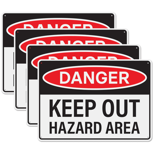 Bulk Case of 67 Sets - 4pcs Danger Keep Out Hazard Area Sign 14x10 inch | Plastic Sign for Construction Site, Hazard Area, No Trespassing, Waterproof Plastic