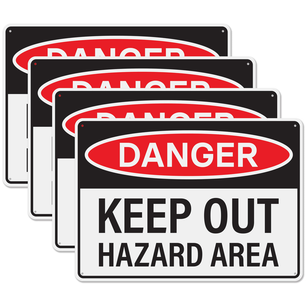 Bulk Case of 67 Sets - 4pcs Danger Keep Out Hazard Area Sign 14x10 inch | Plastic Sign for Construction Site, Hazard Area, No Trespassing, Waterproof Plastic