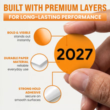 Load image into Gallery viewer, Bulk Case of 100 Rolls - 500pcs 2027 Year Stickers, 1 Inch Fluorescent Orange Color Coded Year, Labels, Warehouse Inventory Organization Stickers