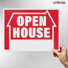 Load image into Gallery viewer, Bulk Case of 12 Sets - 5pk Open House Signs for Real Estate | House For Sale Yard Sign Supplies | Corrugated Plastic with Metal H Frame Stakes, 16&quot; x 12&quot;