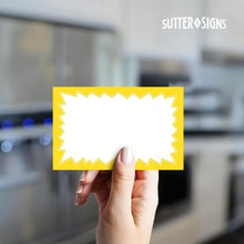Load image into Gallery viewer, Bulk Case of 100 Sets - Sale Signs for Retail Stores 50pcs, 3.5&quot; x 5.5&quot; | Yellow Starburst Paper Card Price Tags for Yard Sale, Garage Sale