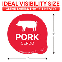 Load image into Gallery viewer, Bulk Case of 100 Rolls - Pork Food Labels 500pcs 1" Dot Bold Sticker Labels, Party Buffet, Delis, Sandwich Shops, Food Containers