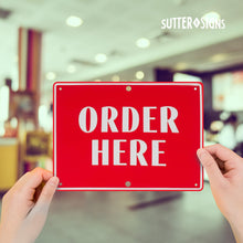 Load image into Gallery viewer, Bulk Case of 100 Sets - Order Here Pick Up Here Aluminum Sign Set, Coffee Bar, Food Truck, Ice Cream Shop, Store Display and Decor Signs. Aluminum Signs, 11" x 8.3"