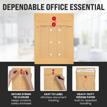 Load image into Gallery viewer, Bulk Case of 5 Sets - Interoffice Envelopes with String, 10" x 13" (Pack of 100), String Tie Interdepartmental Envelopes, Sturdy 100gsm Paper