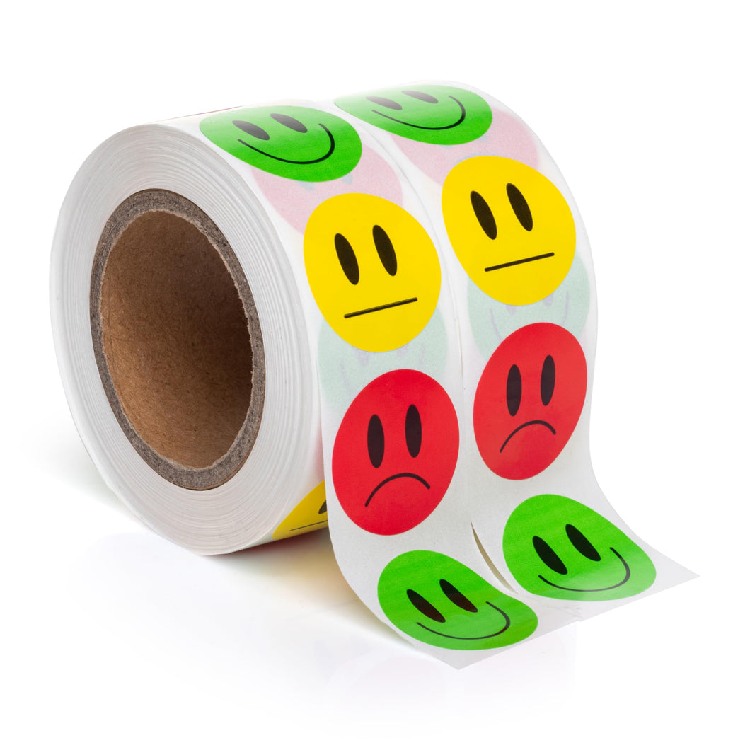 Bulk Case of 100 Sets - Smiley Face Stickers 1000 pcs | Green/Yellow/Red Smile Stickers for Teachers Parents Rewards, 3 Designs, 2 Rolls of 500 Labels Each