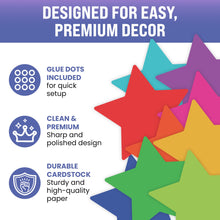 Load image into Gallery viewer, Bulk Case of 100 Sets - Large Star Paper Cutouts 27pcs | 7" Cut Out Shapes for Bulletin Board, Classroom, Decorations, Crafts