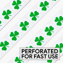 Load image into Gallery viewer, Bulk Case of 100 Rolls - 500pcs Clover Stickers, 1" Diameter St. Patrick's Day Shamrock Perforated Sticker Roll