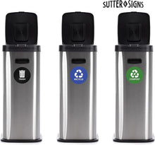 Load image into Gallery viewer, Bulk Case of 250 Sets - Sutter Signs 6pk Trash Compost Recycle Stickers for Trash Bins, 4" Diameter Weatherproof Vinyl Stickers