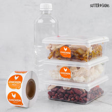 Load image into Gallery viewer, Bulk Case of 100 Sets - Chicken Food Labels 500 pcs | 1" Dot Bold Sticker Labels for Party Buffet, Delis, Sandwich Shops, Food Containers