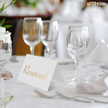 Load image into Gallery viewer, Bulk Case of 150 Sets - Reserved Table Signs for Wedding 20 Pack | Elegant Gold Place Cards Reserved for Family at Wedding Reception Restaurant Party