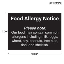 Load image into Gallery viewer, Bulk Case of 168 Sets - Food Allergy Notice Stickers, Restaurant Food Service Signs, Self Adhesive Vinyl Stickers, 10&quot; x 7&quot; (Pack of 4)