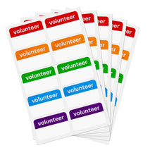 Load image into Gallery viewer, Bulk Case of 50 Sets - 200pcs Volunteer Stickers for School, Events, Charity, 2" x 3" Stickers