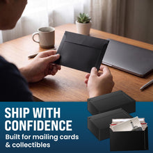 Load image into Gallery viewer, Bulk Case of 10 Sets - 100pcs Card Shipping Envelopes, 340gsm Tear Seal Mailers 7" x 4.35" - Black, Ultra-Rigid 340gsm Protection, Fast Tear-Strip Seal, Fits Toploaders &amp; Semi-Rigids, Sleek Matte Black Finish