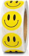 Load image into Gallery viewer, Bulk Case of 100 Sets - Smiley Face Stickers 1000 pcs | Yellow Happy Smile Stickers for Teachers Parents Rewards, 2 Rolls of 500 Labels Each