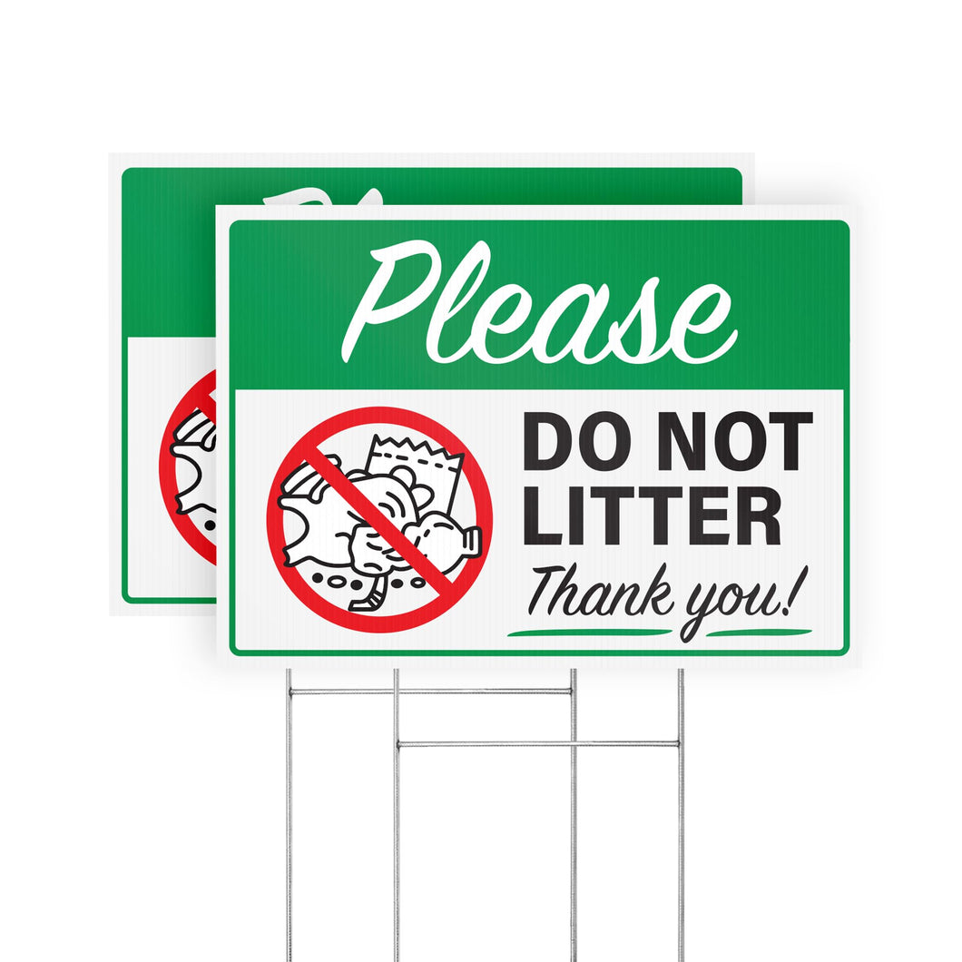 Bulk Case of 50 Sets - Please Do Not Litter Yard Signs with H-Frame Stakes, 14