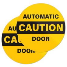 Load image into Gallery viewer, Bulk Case of 250 Sets - 2pk Caution Automatic Door Stickers, Double Sided Weatherproof Vinyl, 6&quot; Diameter