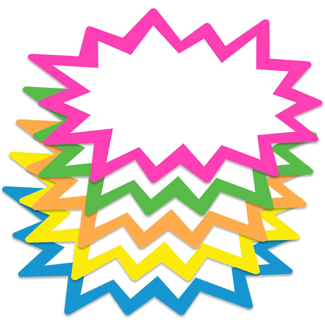 Bulk Case of 66 Sets - Starburst Signs with Stickers 100pcs | 50pcs Cards & 50pcs Sticker Dots. 6x8 inch (Neon)