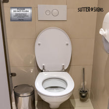 Load image into Gallery viewer, Bulk Case of 100 Sets - Please Do Not Flush Feminine Products Sign, Durable ABS Plastic with Full Adhesive Backing, Sign for Restroom, 4x6"