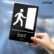 Load image into Gallery viewer, Bulk Case of 100 Signs - Exit Sign with Braille 9x6", ABS Plastic Exit Route Sign &amp; Self Adhesive Business Evacuation Plaque