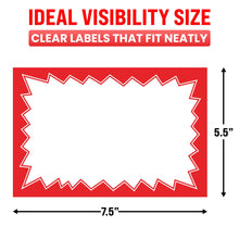 Load image into Gallery viewer, Bulk Case of 30 Sets - Red Starburst Sale Signs 50pcs, 5.5" x 7.5", Paper Card Price Tags for Retail Stores, Yard Sale, Garage Sale