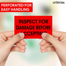 Load image into Gallery viewer, Bulk Case of 20 Rolls - 300pcs Inspect for Damages Before Accepting Labels for Shipping Receiving, 3" x 5" Bright Red Perforated Stickers