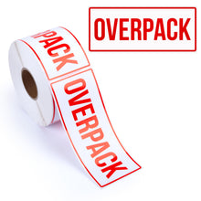 Load image into Gallery viewer, Bulk Case of 20 Rolls - 500pcs Overpack Stickers for Shipping Receiving, 2.5" x 6" Perforated Labels, Strong Permanent Adhesive