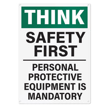 Load image into Gallery viewer, Bulk Case of 60 Signs - Safety First Workplace Sign | Personal Protective Equipment Required Workplace Safety Sign, 10x14 Inch Rust-free Aluminum