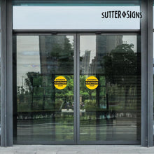 Load image into Gallery viewer, Bulk Case of 250 Sets - 2pk Caution Automatic Door Stickers, Double Sided Weatherproof Vinyl, 6" Diameter