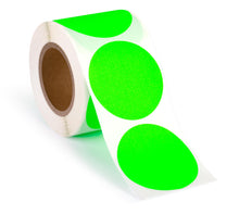 Load image into Gallery viewer, Bulk Case of 100 Rolls - 300pcs Neon Green Dot Sticker Label Roll, 2&quot; Diameter Labels, 300/roll