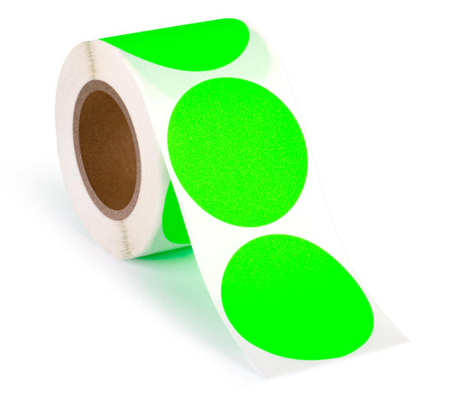 Bulk Case of 100 Rolls - 300pcs Neon Green Dot Sticker Label Roll, 2