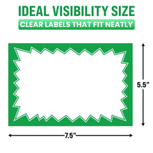 Load image into Gallery viewer, Bulk Case of 30 Sets - Sale Signs for Retail Stores 50pcs, 5.5" x 7.5", Green Starburst Paper Card Price Tags for Yard Sale, Garage Sale
