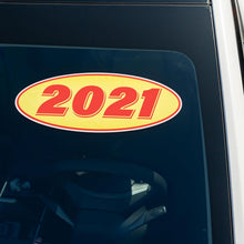 Load image into Gallery viewer, Bulk Case of 63 Sets - 2021 Car Model Year Windshield Stickers | 14" x 5.5" Oval Stickers for Car Dealerships, Vehicle Windshields (Pack of 12)