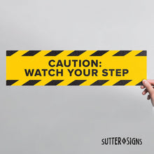 Load image into Gallery viewer, Bulk Case of 50 Sets - 5pk Anti Slip Watch Your Step Floor Decals | Caution Wet Floor Sign Abrasive 80 Grit Tape Stickers for Workplace Safety