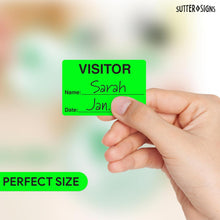 Load image into Gallery viewer, Bulk Case of 100 Sets - Visitor Pass Stickers, 2" x 3" Fluorescent Green Visitor Identification Badges, 300pcs/roll
