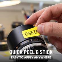 Load image into Gallery viewer, Bulk Case of 200 Rolls - 500pcs Yellow Used Sticker Roll for Inventory Control, Sample Labels Retail Stickers, 0.75" x 1.5"