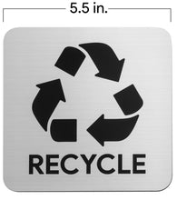 Load image into Gallery viewer, Bulk Case of 100 Sets -Trash and Recycle Signs | Large Silver Metal Finish Plastic Plaques with Strong Adhesive Backing, 5.5&quot; x 5.5&quot;