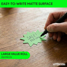 Load image into Gallery viewer, Bulk Case of 100 Sets - Starburst Price Tag Stickers, 2" x 3" Fluorescent Green Starburst Signs, Removable Adhesive, 250pcs