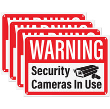 Load image into Gallery viewer, Bulk Case of 63 Sets - Security Cameras in Use Sign, Plastic Video Surveillance Warning Signs, 10&quot; x 14&quot; with Mounting Holes (Pack of 4)