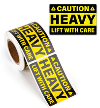 Load image into Gallery viewer, Bulk Case of 100 Rolls - 200pcs Caution Heavy Lift with Care Stickers 2" x 3", Shipping Label Safety Stickers