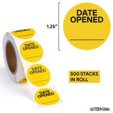 Load image into Gallery viewer, Bulk Case of 100 Sets - 500pcs Date Opened Stickers, Medication Safety Label, Food Date Label Roll, 1.25" Diameter