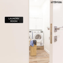 Load image into Gallery viewer, Bulk Case of 100 Signs - Laundry Room Sign 2x6", Durable ABS Plastic with Full Adhesive Backing, Sign for Door or Wall