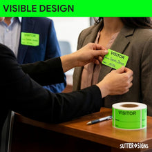 Load image into Gallery viewer, Bulk Case of 100 Sets - Visitor Pass Stickers, 2" x 3" Fluorescent Green Visitor Identification Badges, 300pcs/roll