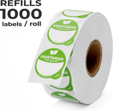 Load image into Gallery viewer, Bulk Case of 100 Rolls - Vegetarian Food Labels 1000 pcs | 1" Dot Blank Sticker Labels to Write On for Party Buffet, Delis, Sandwich Shops, Food Containers