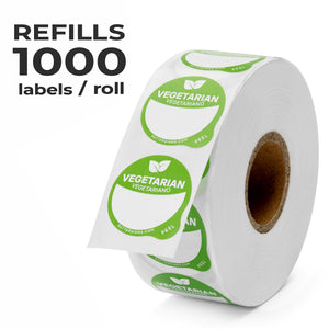 Bulk Case of 100 Rolls - Vegetarian Food Labels 1000 pcs | 1" Dot Blank Sticker Labels to Write On for Party Buffet, Delis, Sandwich Shops, Food Containers