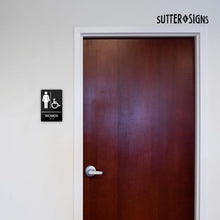Load image into Gallery viewer, Bulk Case of 100 Sets - Women's ADA Compliant Restroom Sign with Braille, Self Adhesive ABS Plastic Sign for Business, 9" x 6