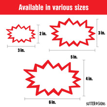 Load image into Gallery viewer, Bulk Case of 60 Sets - Starburst Signs with Stickers 300pcs | 150pcs Cards &amp; 150pcs Sticker Dots. Assorted Sizes 2x3, 3x5, 4x6 inch (White)