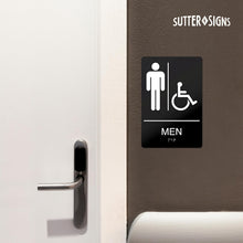 Load image into Gallery viewer, Bulk Case of 150 Sets - Men's + Women's Room Restroom Signs with Braille, Self Adhesive ABS Plastic, 9" x 6"