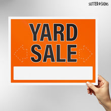 Load image into Gallery viewer, Bulk Case of 23 Sets - 3pk Yard Sale Signs with Stakes | Large Weatherproof Corrugated Plastic Garage Sale Supplies with Metal H Frame Stakes, 17" x 13"